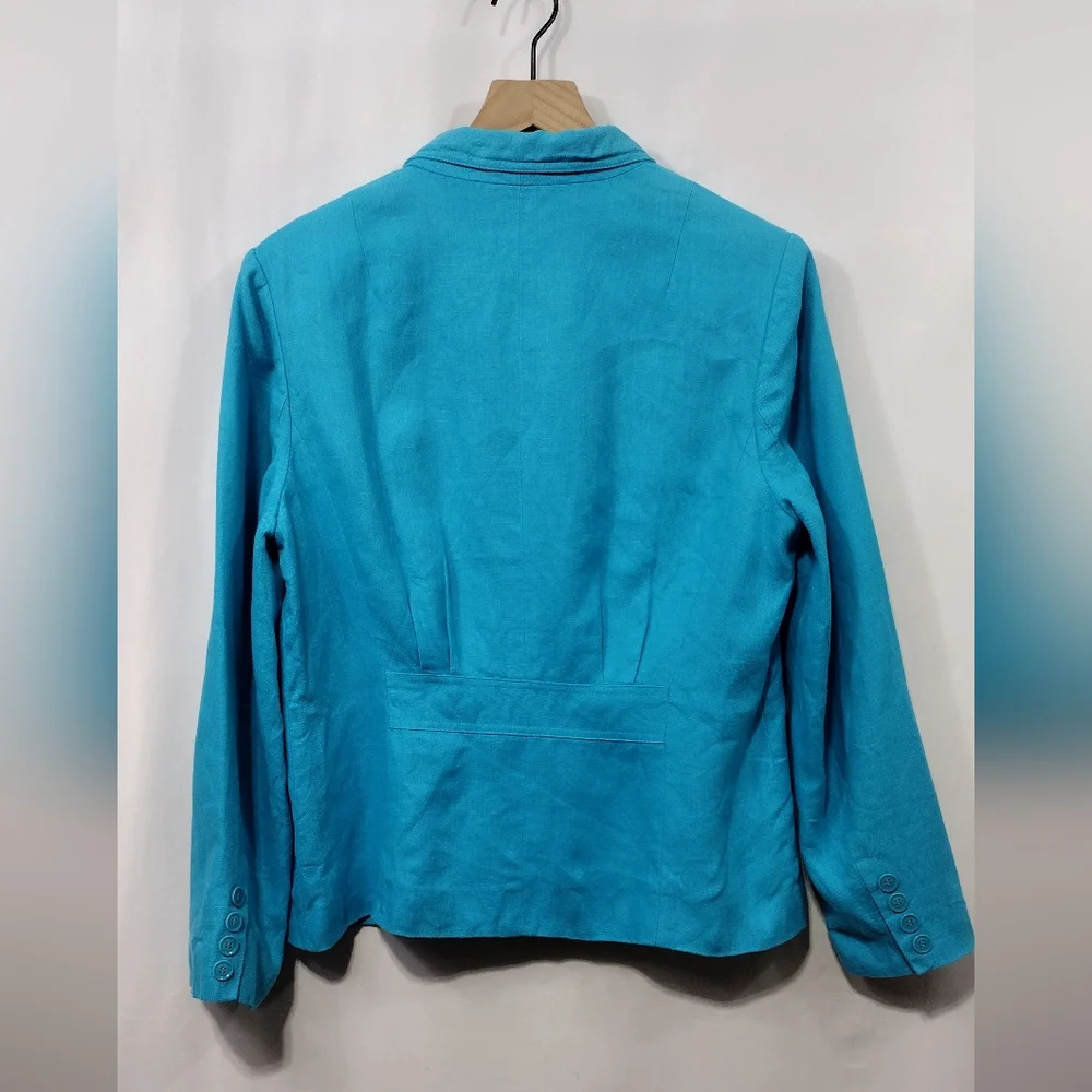 Talbots Irish Linen Blazer Women's 12 Blue Office Career Work Casual Retro Y2K - Picture 6 of 10